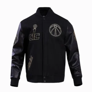 Washington Wizards Triple Black Wool/Leather Black Varsity Jacket