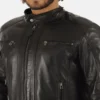 Men's Eriko Black Hooded Genuine Lambskin Leather Jacket - Image 5