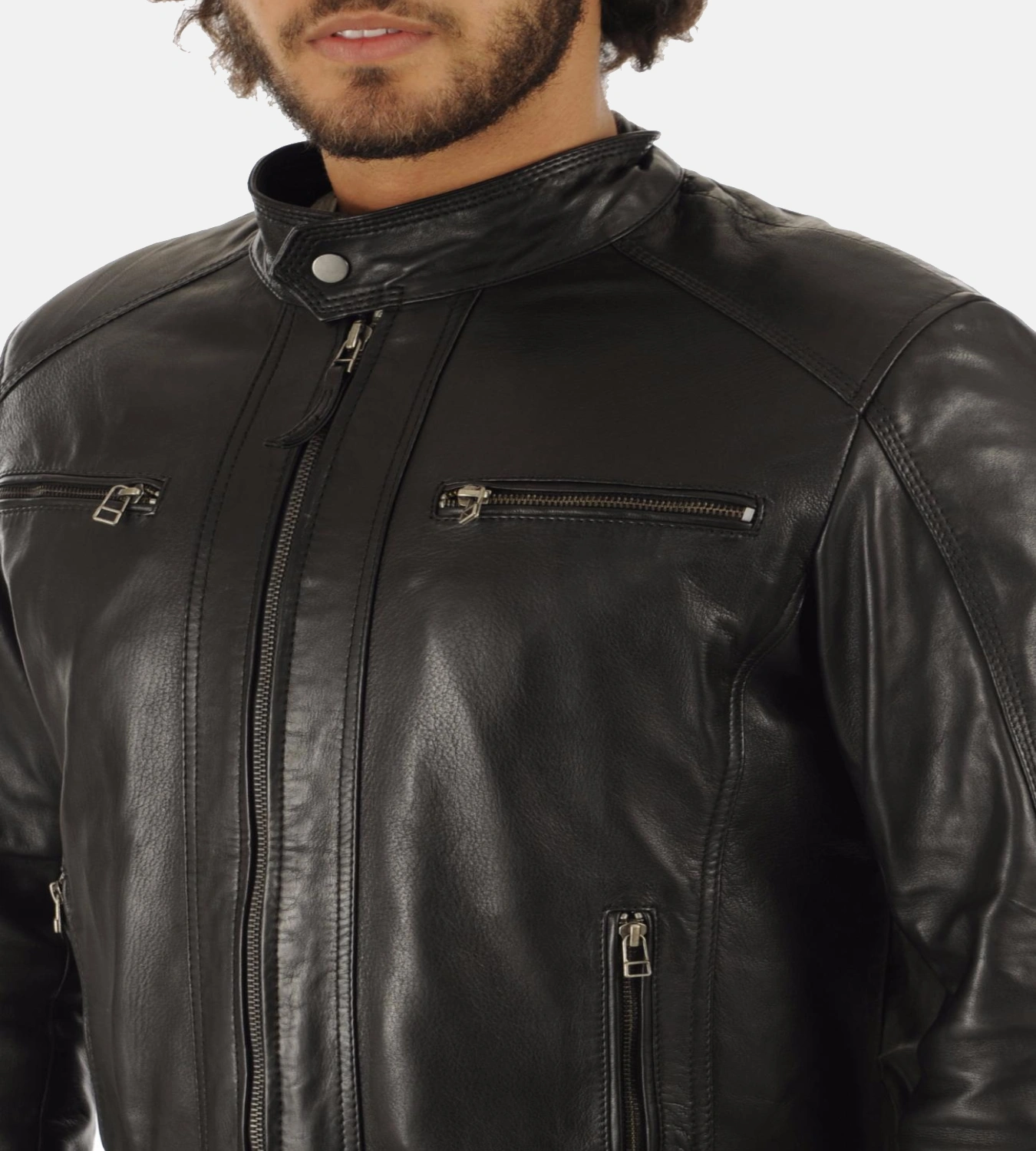 Men's Eriko Black Hooded Genuine Lambskin Leather Jacket - Image 5