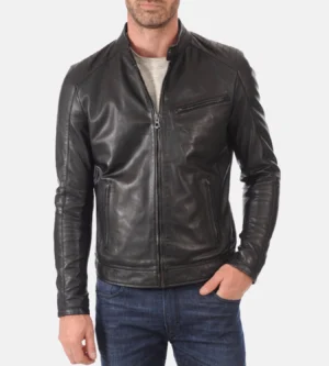 Alternative view of Men's Alpha Black Hoodie Real Leather Jacket