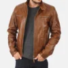 Men's Eriko Hooded Cognac Buffalo Leather Jacket - Image 2