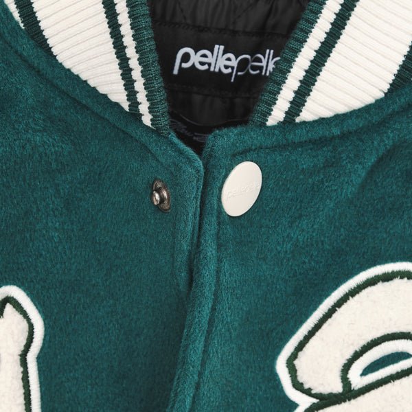 Pelle Pelle World Famous Green/White Wool & Leather Varsity Jacket - Image 4