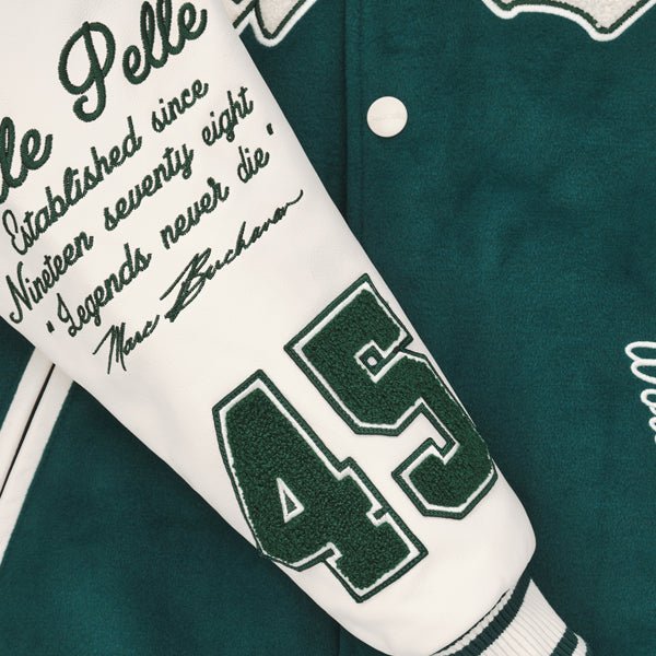 Pelle Pelle World Famous Green/White Wool & Leather Varsity Jacket - Image 5