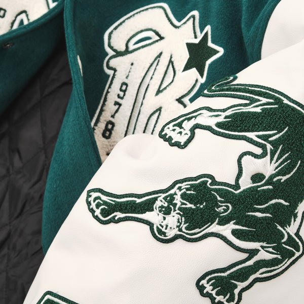 Pelle Pelle World Famous Green/White Wool & Leather Varsity Jacket - Image 6