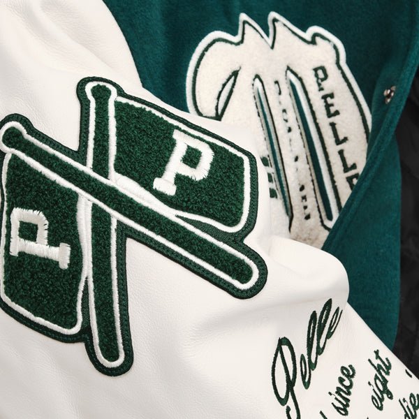 Pelle Pelle World Famous Green/White Wool & Leather Varsity Jacket - Image 7