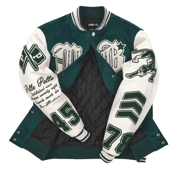 Pelle Pelle World Famous Green/White Wool & Leather Varsity Jacket - Image 3