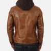Men's Eriko Hooded Cognac Buffalo Leather Jacket - Image 4