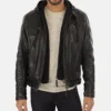 Men's Eriko Black Hooded Genuine Lambskin Leather Jacket