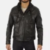 Men's Eriko Black Hooded Genuine Lambskin Leather Jacket - Image 2