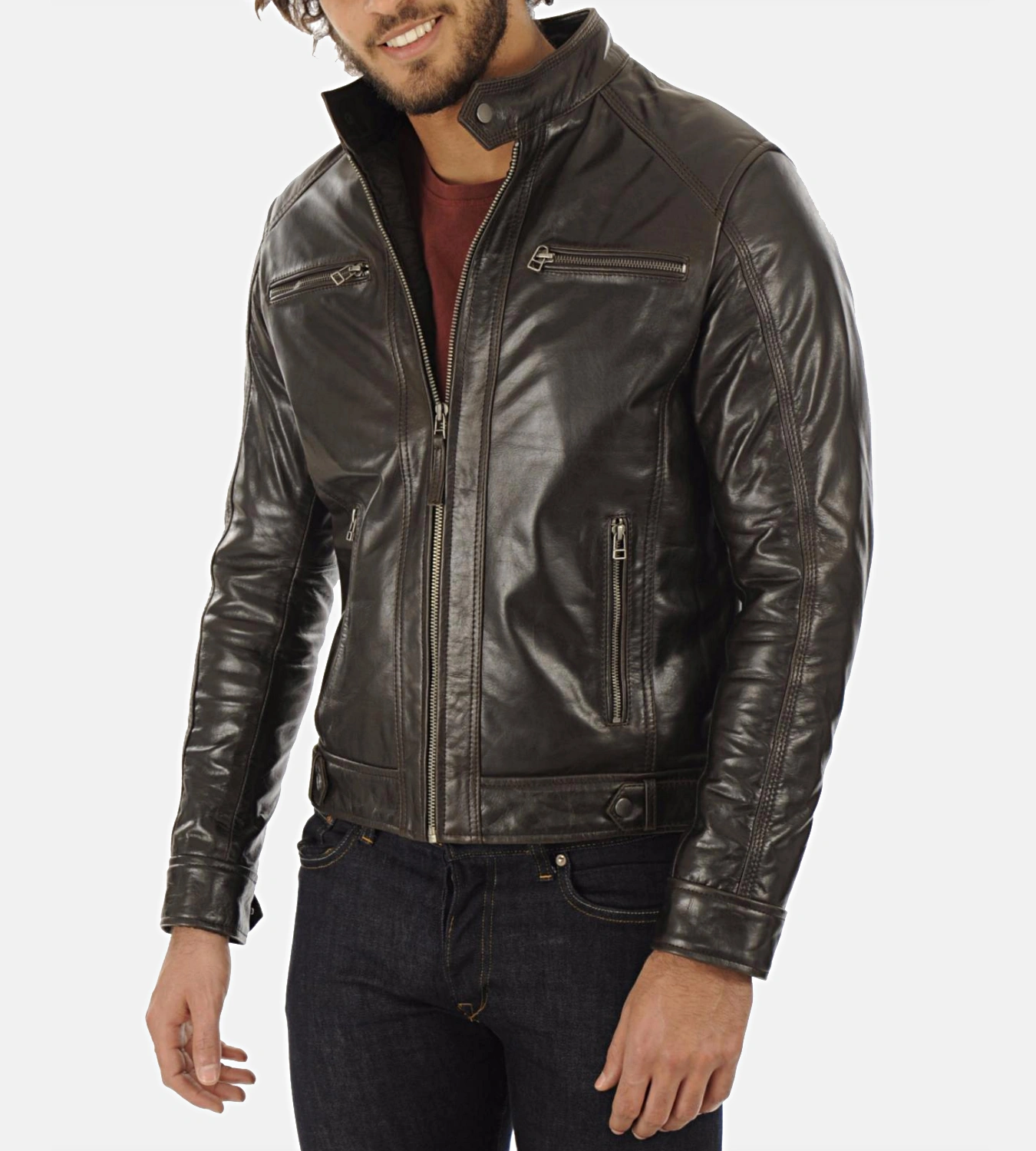 Men's Eriko Brown Hooded Genuine Buffalo Leather Jacket - Image 2