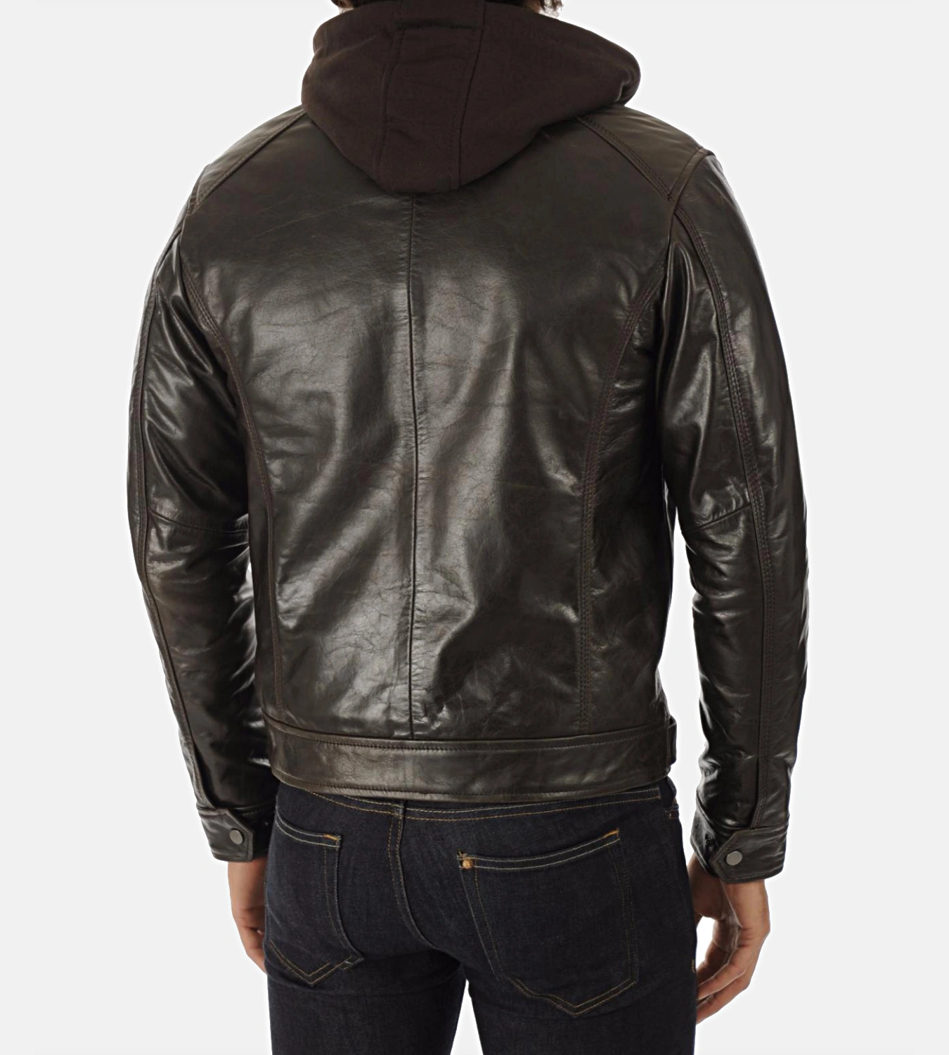 Men's Eriko Brown Hooded Genuine Buffalo Leather Jacket - Image 4