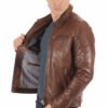 Men's Cognac Shirt Collar Genuine Leather Jacket - Image 2