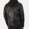Men's Eriko Black Hooded Genuine Lambskin Leather Jacket - Image 4
