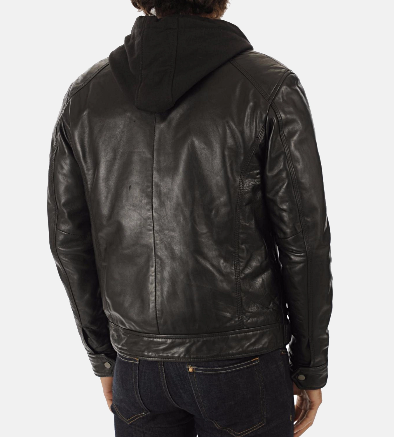 Men's Eriko Black Hooded Genuine Lambskin Leather Jacket - Image 4