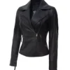Ramsey Women's Asymmetrical Black Leather Biker Jacket - Image 2