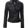 Ramsey Women's Asymmetrical Black Leather Biker Jacket