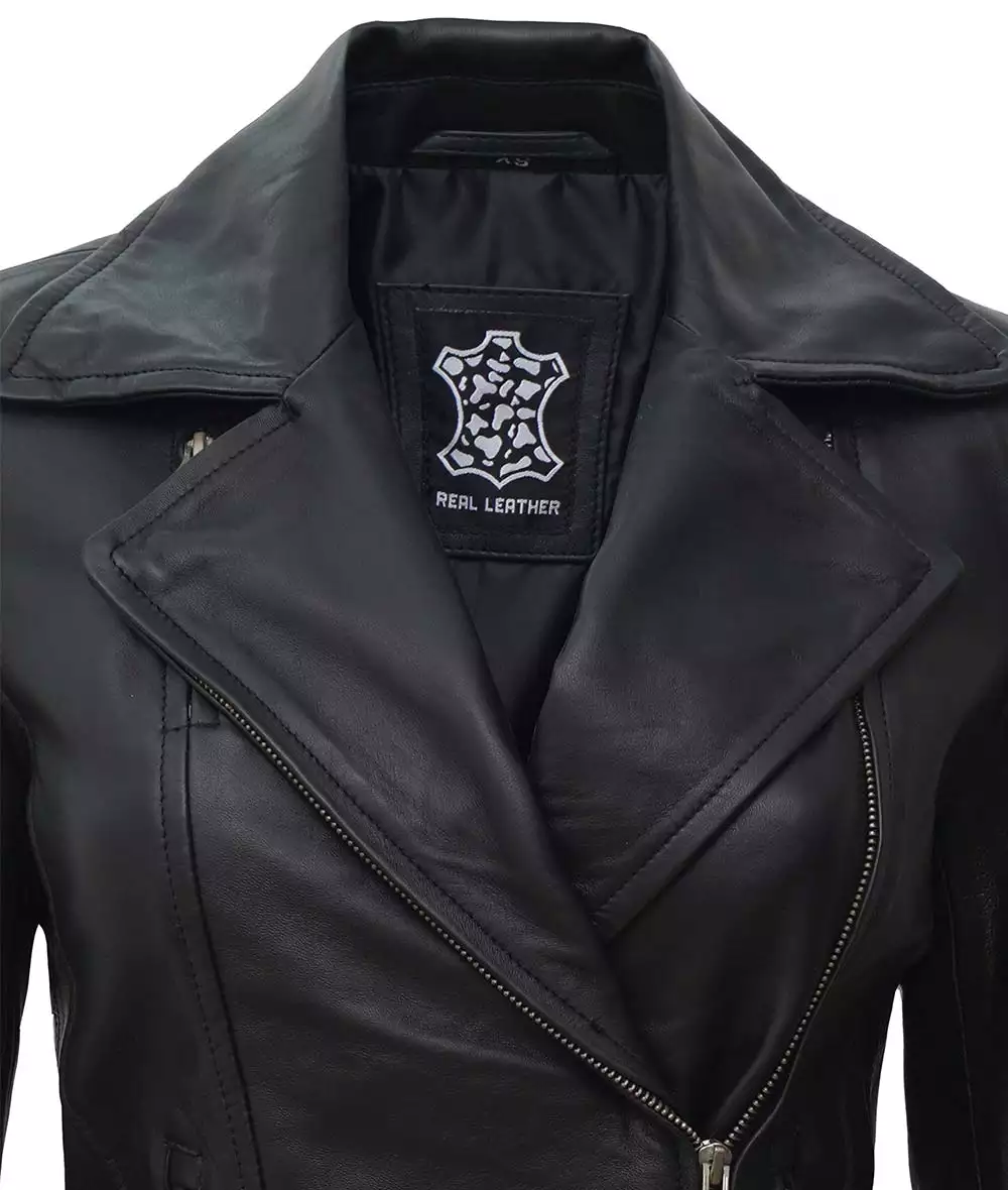 Ramsey Women's Asymmetrical Black Leather Biker Jacket - Image 3