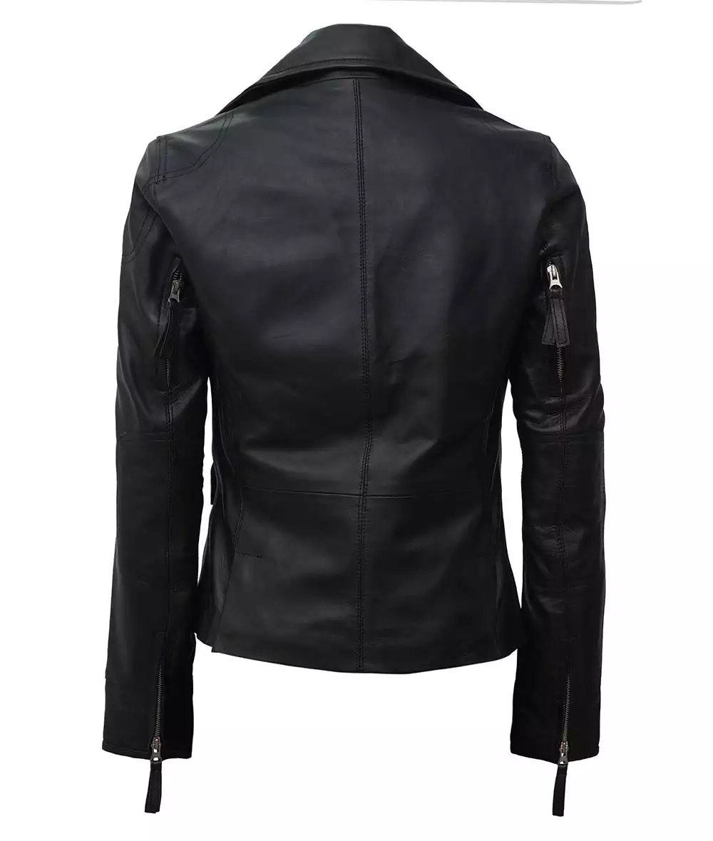 Ramsey Women's Asymmetrical Black Leather Biker Jacket - Image 4