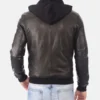 Men's B-One Black Removable Hooded Leather Jacket - Image 4