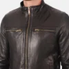 Men's B-One Black Removable Hooded Leather Jacket - Image 5