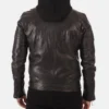 Men's Athens Black Hooded Genuine Leather Jacket - Image 4