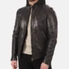 Men's Athens Black Hooded Genuine Leather Jacket