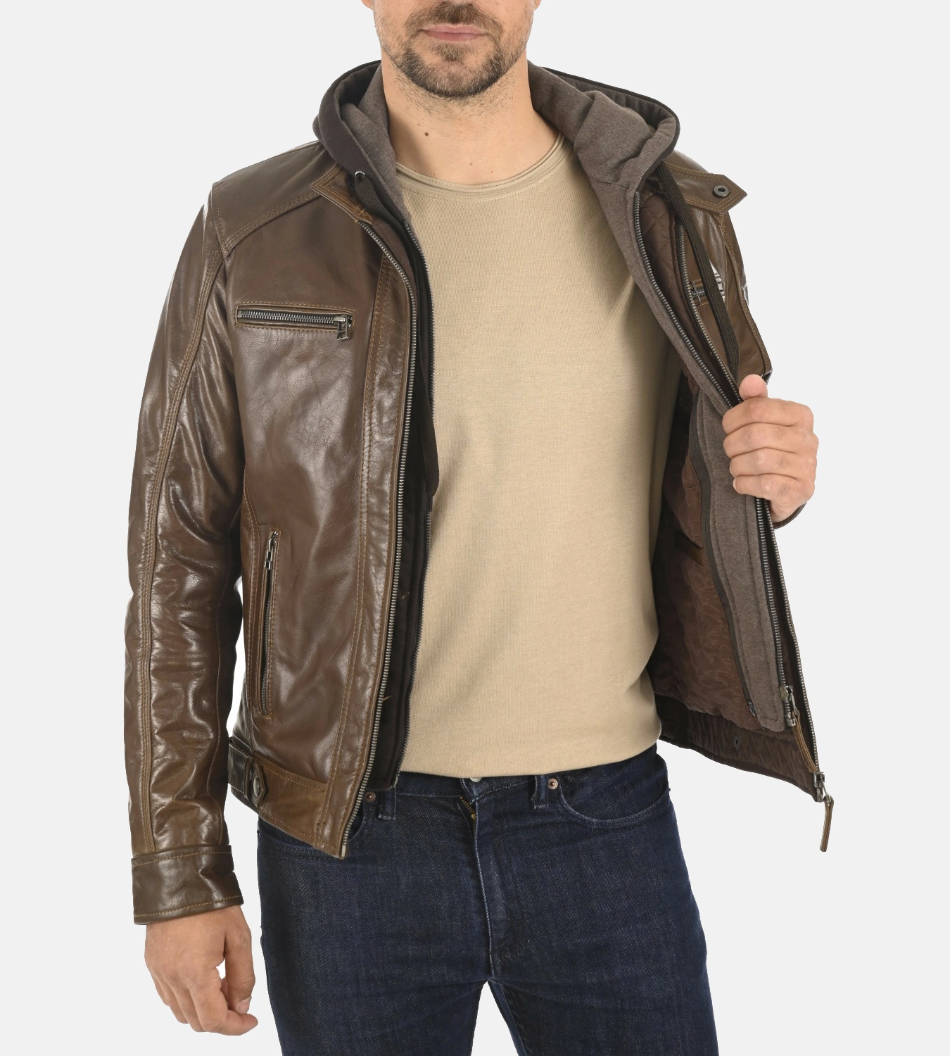 Men's Erico Molton Mocca Hoodie Genuine Buffalo Jacket - Image 3