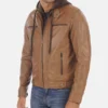 Men's Erico Cognac Lambskin leather Hoodie Jacket