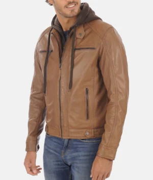 Men's Erico Cognac Lambskin leather Hoodie Jacket