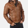 Men's Eriko Hooded Cognac Buffalo Leather Jacket