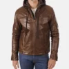 Men's Eriko Stockley Hood Mocca Genuine Buffalo Leather Jacket