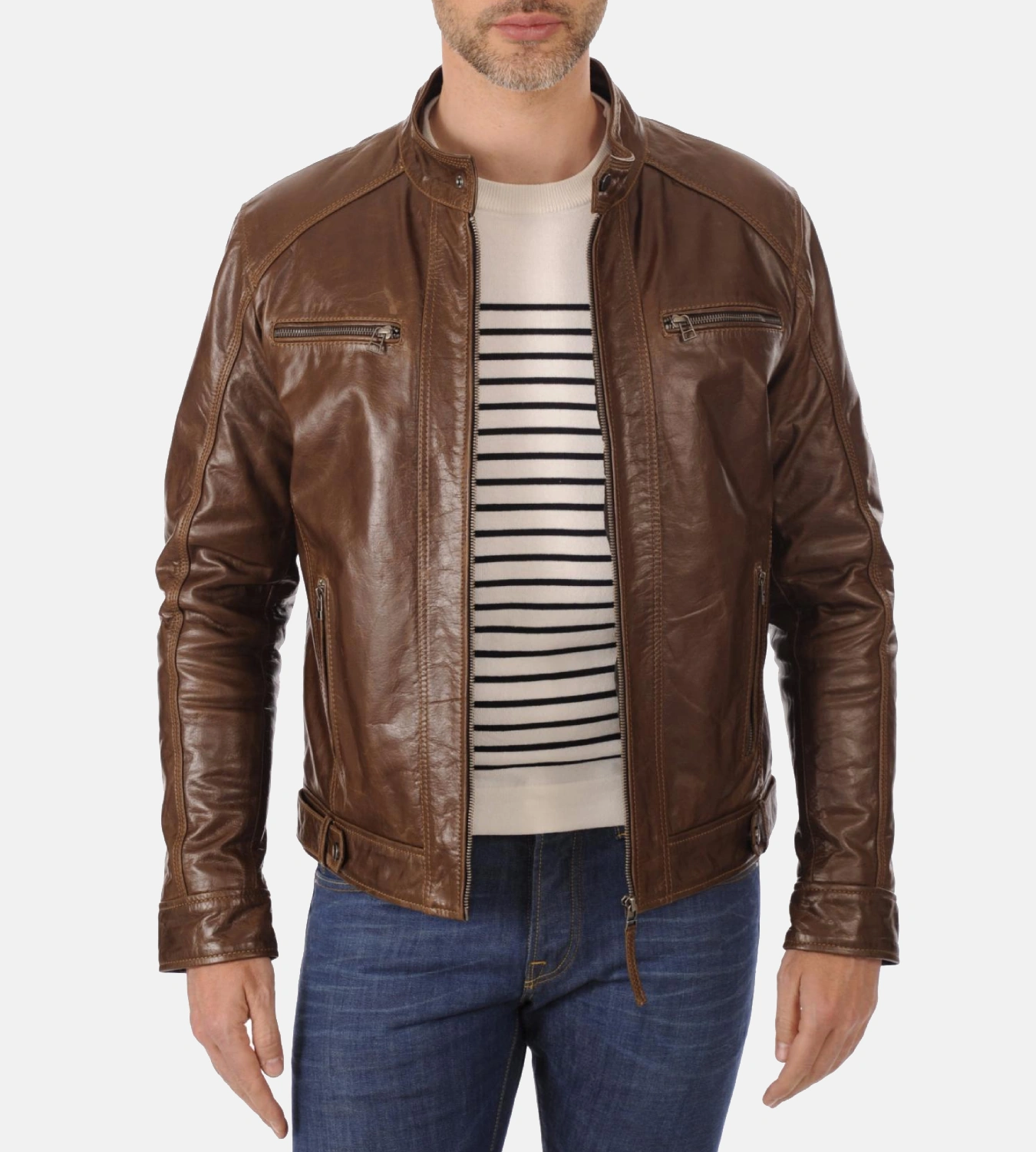 Men's Eriko Stockley Hood Mocca Genuine Buffalo Leather Jacket - Image 2