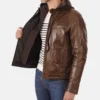 Men's Eriko Stockley Hood Mocca Genuine Buffalo Leather Jacket - Image 3