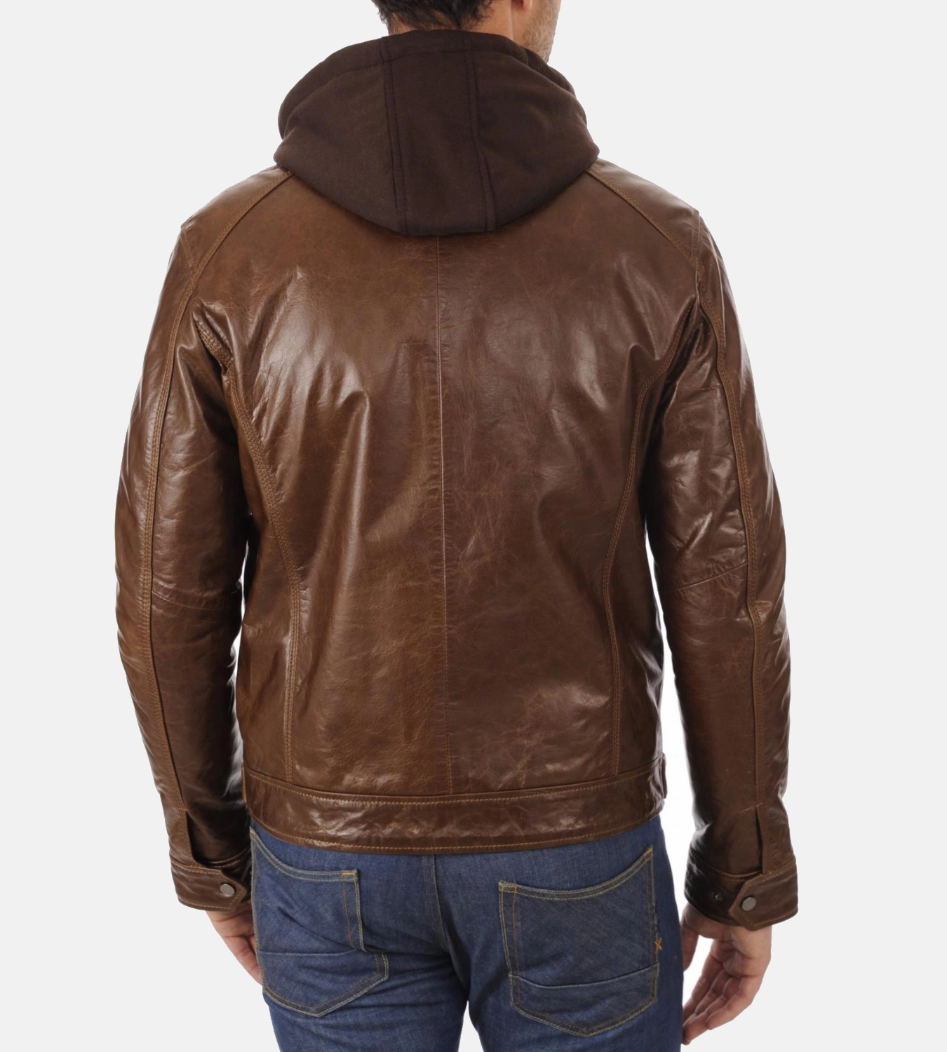 Men's Eriko Stockley Hood Mocca Genuine Buffalo Leather Jacket - Image 4