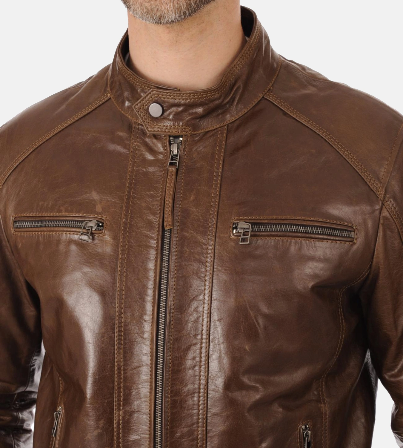 Men's Eriko Stockley Hood Mocca Genuine Buffalo Leather Jacket - Image 5