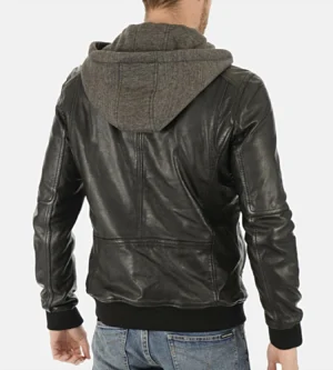 Alternative view of Men's Jimmy Black Hooded Genuine Lambskin Leather Jacket