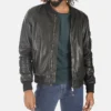 Men's Teddy Ball Black Genuine Leather Removable Hooded Jacket - Image 2