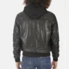 Men's Teddy Ball Black Genuine Leather Removable Hooded Jacket - Image 4