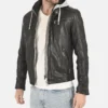 Men's Winston Black Removable Hoodie Genuine Leather Jacket