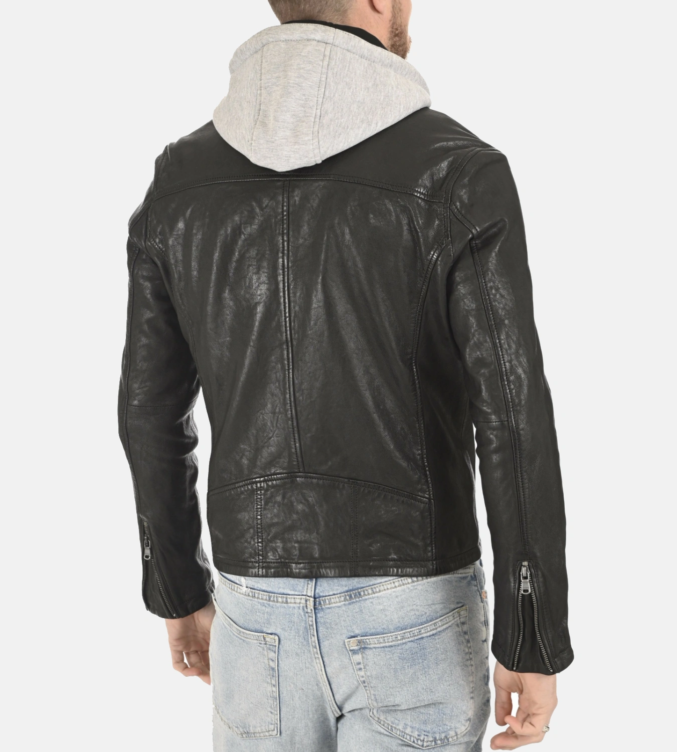 Men's Winston Black Removable Hoodie Genuine Leather Jacket - Image 4