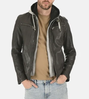 Alternative view of Men's Winston Dark Brown Hoodie Leather Jacket