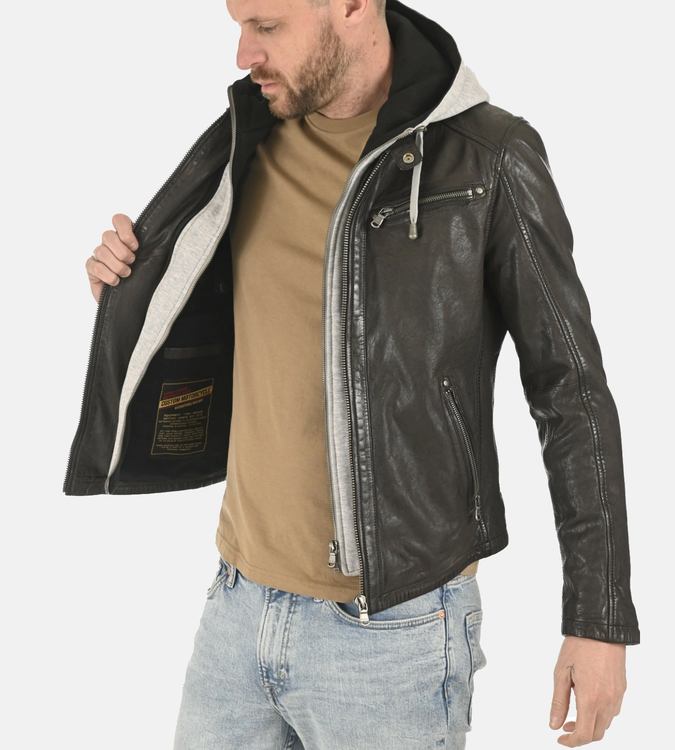 Men's Winston Dark Brown Hoodie Leather Jacket - Image 3