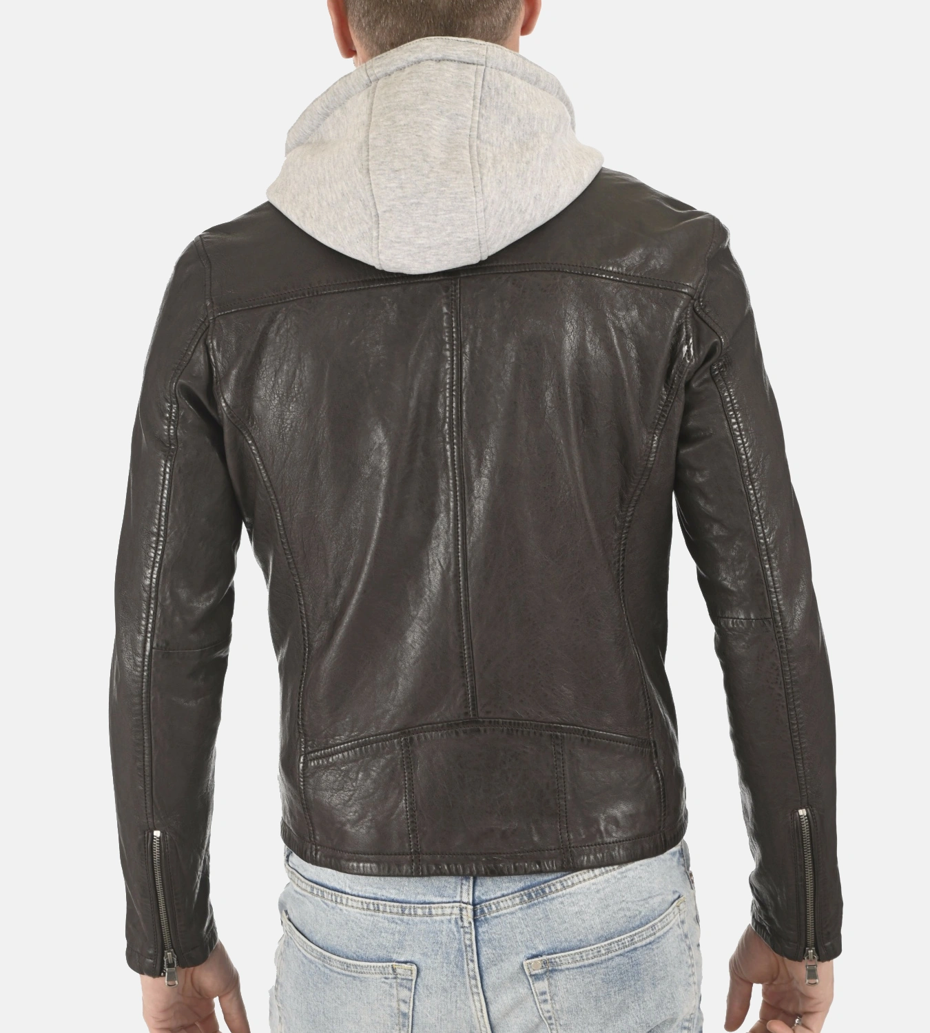 Men's Winston Dark Brown Hoodie Leather Jacket - Image 4