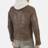 Men's Winston Hallwell Brown Removable Hoodie Genuine Leather Jacket - Image 4