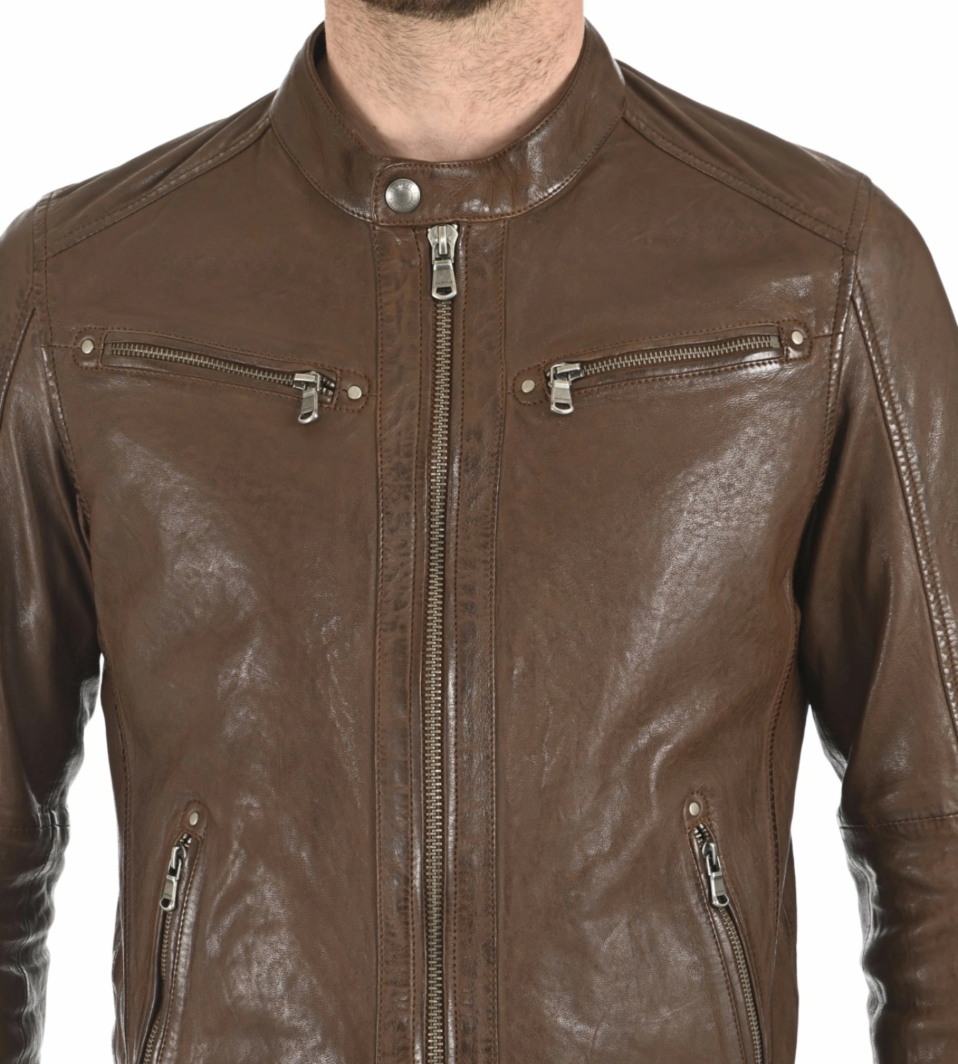 Men's Winston Hallwell Brown Removable Hoodie Genuine Leather Jacket - Image 5