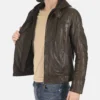 Men's Erico Lifton Hood Chocolate Brown Lambskin Leather Jacket - Image 3