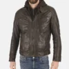 Men's Erico Lifton Hood Chocolate Brown Lambskin Leather Jacket - Image 2