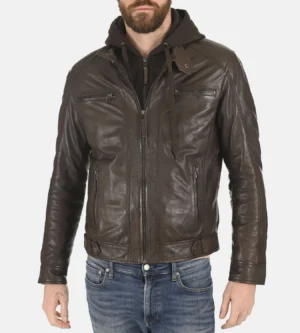 Alternative view of Men's Erico Lifton Hood Chocolate Brown Lambskin Leather Jacket