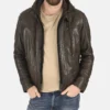 Men's Erico Lifton Hood Chocolate Brown Lambskin Leather Jacket