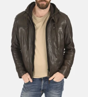 Men's Erico Lifton Hood Chocolate Brown Lambskin Leather Jacket